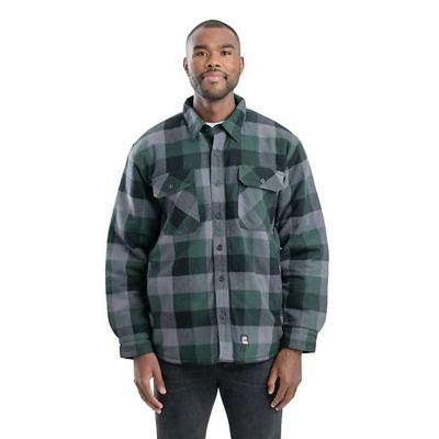 Berne Men's Quilt-Lined Flannel Shirt Jacket MD Green