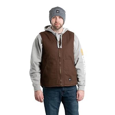 Berne Men's Sherpa-Lined Washed Duck V-Neck Vest MD Bark