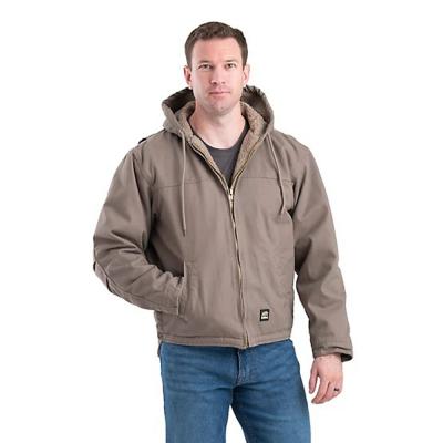 Berne Men's Washed Duck Sherpa-Lined Hooded Work Coat LG Grey