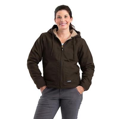 Berne Women's Softstone Duck Sherpa-Lined Hooded Jacket SM Dark Brown