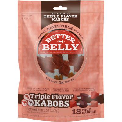 Better Belly Rawhide Triple Flavor Kabob Dog Treat Salmon Venison & Lamb 18 pk