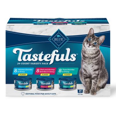 Blue Tastefuls Adult Cat Tuna Chicken & Fish/Shrimp in Gravy Flaked 3 oz.