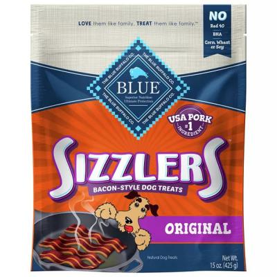 Blue Sizzlers Bacon-Style Dog Treats Original Pork 15 oz.