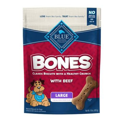 Blue Bones Crunchy Dog Biscuits Large Bones with Real Beef 16 oz.