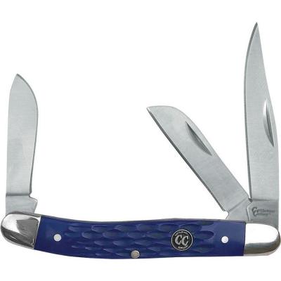 Cattlemans 0001JBL Signature Stockman Satin Finish Clip Sheepsfoot and Spey Blades Knife with Blue Jigged Delrin Handle