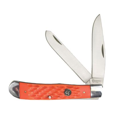 Cattlemans 0002JOD Signature Trapper Satin Finish Clip and Spey Blades Knife with Orange Jigged Delrin Handle