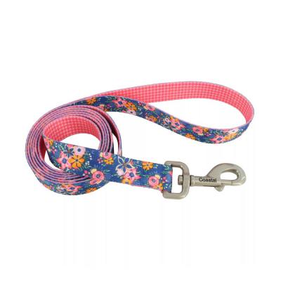 Coastal Sublime Dog Leash Pink & Orange Flowers on Navy MD/LG 1 in. x 6 ft.