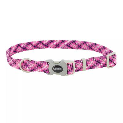 Coastal Pro Active Adjustable Woven Reflective Dog Collar Pixel Pink Small 5/8 in. x 8-12 in.