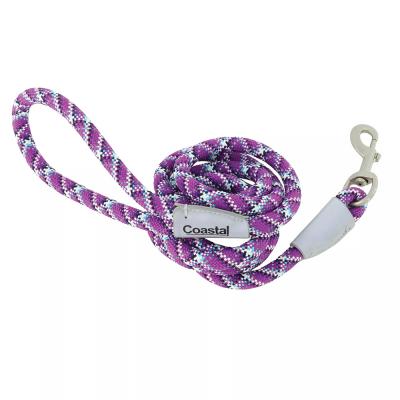 Coastal Pro Active Woven Reflective Rope Leash Woven Violet 1 in. x 6 ft.