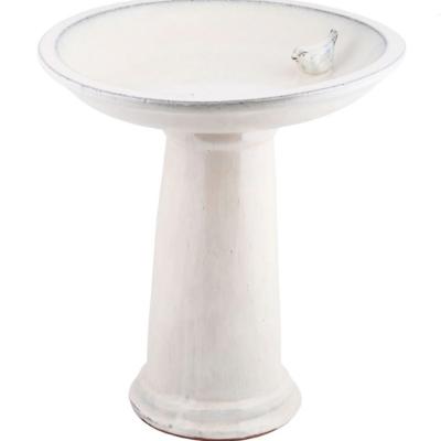 Esschert Ceramic Bird Bath On Pedestal w/Bird White