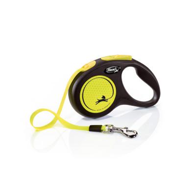 Flexi Classic Retractible Neon Reflective Tape Leash Black/Neon Yellow SM 16 ft.