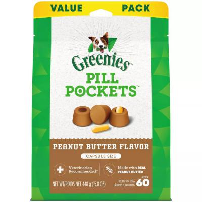 Greenies Chewy Dog Pill Pockets Peanut Butter Capsule Size Dog Treats 15.8 oz.