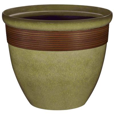 Landscapers Select PT S015 Wave Planter 15 in. Dia 12 1/2 in. H Round Resin Olive Green/Wood