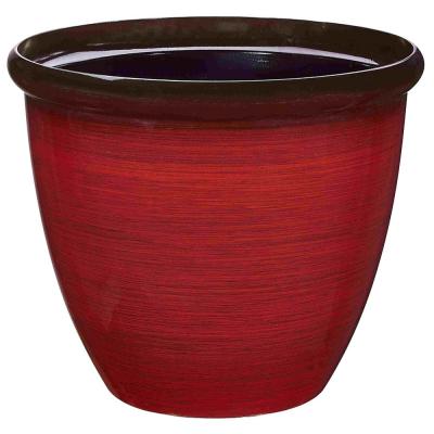 Landscapers Select PT S020 Planter 15 in. Dia 12 1/2 in. H Round Resin Red Brushed Finish Red Brushed