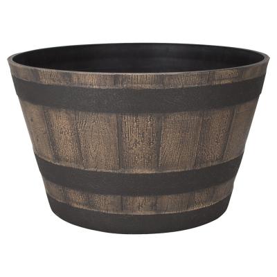 Landscapers Select PT S022 Planter Barrel 21 in. Dia 12 in. H Round Whiskey Barrel Design High Density Resin Satin