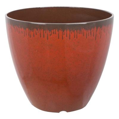 Landscapers Select PT S023 Planter 12 in. Dia 10 in. H Round Resin Red Mocha Drip