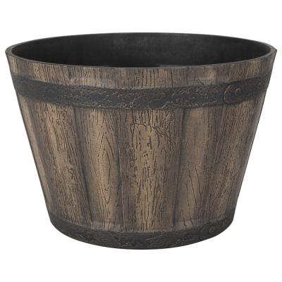 Landscapers Select PT S056 Barrel Planter 14 3/4 in. Dia 10 in. H Round Whiskey Barrel Design Resin Weathered Oak