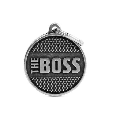 MyFamily Bronx "The Boss" Diamonds Big Circle ID Tag in Antique Silver