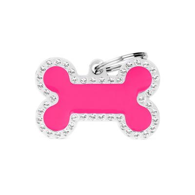 MyFamily Glam Big Fuchsia Bone ID Tag with Rhinestones