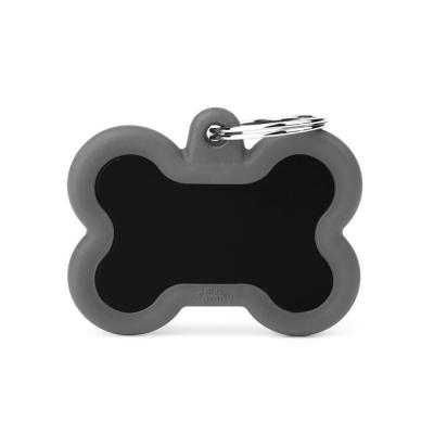 MyFamily Hushtag Big Black Aluminum Bone ID Tag with Gray Rubber