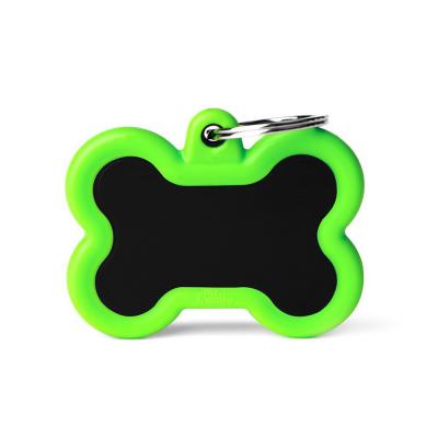 MyFamily Hushtag Big Black Aluminum Bone ID Tag with Green Rubber