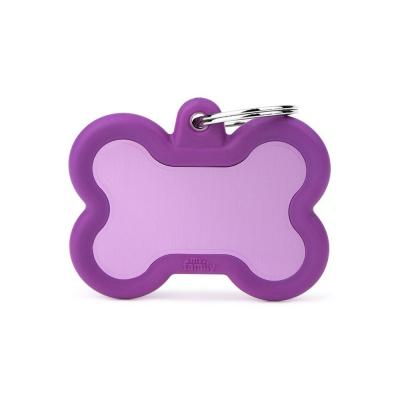 MyFamily Hushtag Big Purple Aluminum Bone ID Tag with Rubber