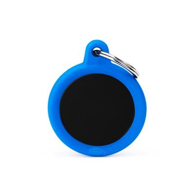 MyFamily Hushtag Black Aluminum Circle ID Tag with Blue Rubber