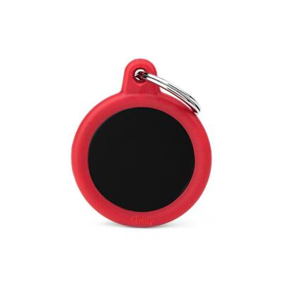 MyFamily Hushtag Black Aluminum Circle ID Tag with Red Rubber