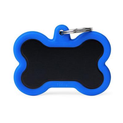 MyFamily Hushtag XL Black Aluminum Bone ID Tag with Blue Rubber