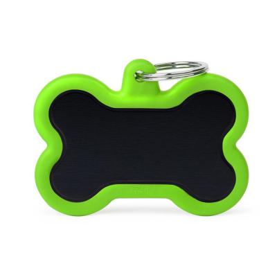 MyFamily Hushtag XL Black Aluminum Bone ID Tag with Green Rubber