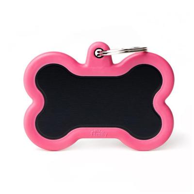 MyFamily Hushtag XL Black Aluminum Bone ID Tag with Pink Rubber