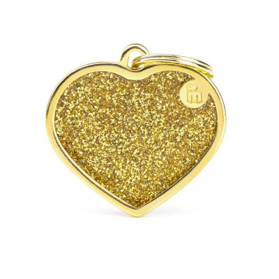 MyFamily Shine Big Gold Glitter Heart ID Tag