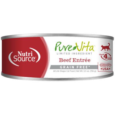 NutriSource PureVita LID Grain Free Canned Cat Food Beef Entree 5.5 oz.