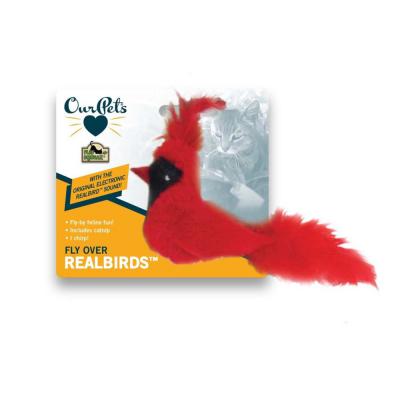 OurPets Real Birds Cardinal Fly Over Squeaking Bird Cat Toy Red One Size