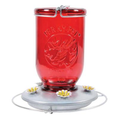 Perky Pet Mason Jar Glass Hummingbird Feeder Red 32 oz.