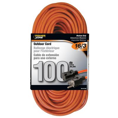 Powerzone Extension Cord 16 AWG Cable 5-15P Grounded Plug 5-15R Grounded Receptacle 100 ft. L 125 V