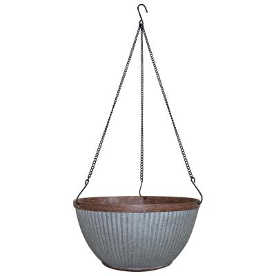 Southern Patio Westlake Hanging Basket Grooved Pattern Resin Rustic Galvanized