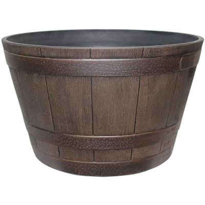 Southern Patio Planter 9.1 in. H 15.4 in. W 15.4 in. D Whiskey Barrel Design Resin Kentucky Walnut