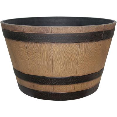 Southern Patio Planter 15.4 in. H 15.4 in. W 9.1 in. D Round Whiskey Barrel Design Plastic Natural Oak