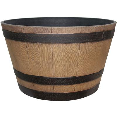 Southern Patio Planter 13.04 in. H 22.24 in. W 22.24 in. D Round Whiskey Barrel Design Resin Natural Oak