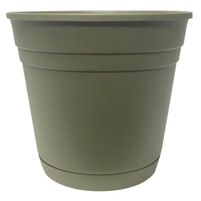 Southern Patio Planter with Saucer 8 in. Dia Round Poly Resin Olive Green Matte