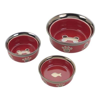 Spot Ritzy Copper Rim Cat Bowl Red Metallic 5 in.