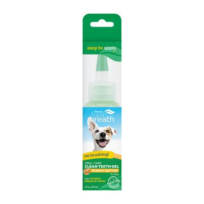 TropiClean Fresh Breath No Brushing Peanut Butter Flavor Clean Teeth Dental & Oral Care Gel for Dogs 2 oz.