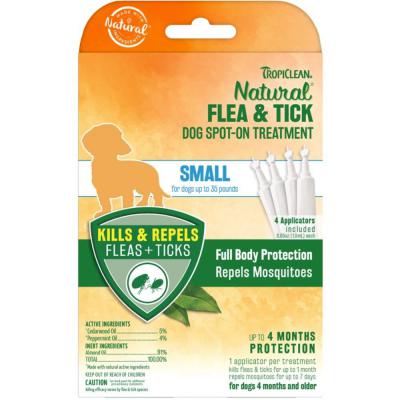 TropiClean Natural Flea & Tick Spot On Treatment for Dogs 0.2 oz. 4 ct