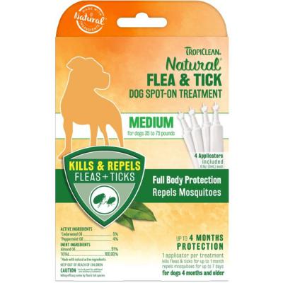 TropiClean Natural Flea & Tick Spot On Treatment for Dogs 0.4 oz. 4 ct