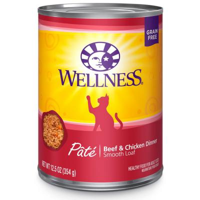 Wellness Complete Health Natural Grain Free Wetned Cat Food Beef & Chicken Pate 12.5 oz.